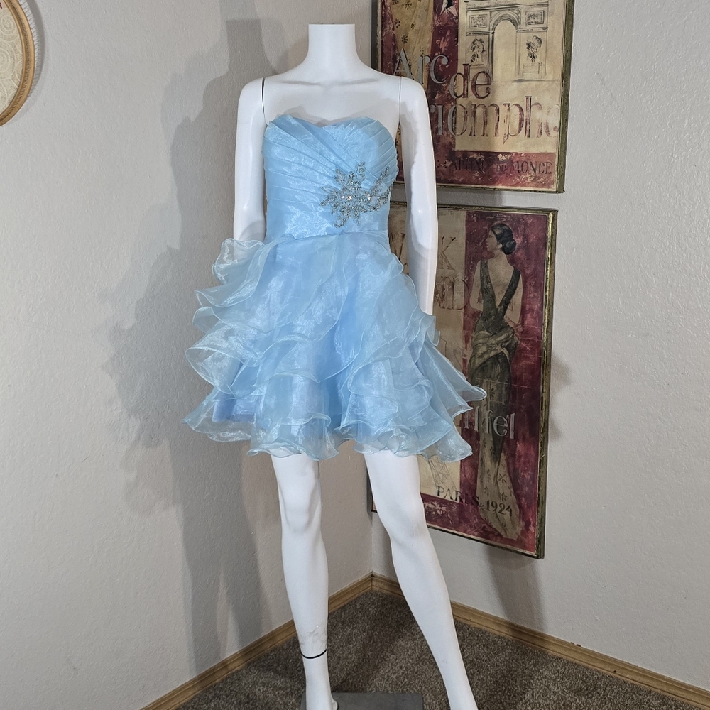 Alyce Paris Formal Prom Party Strapless Pleated Beaded Tiered Ruffle Sz 6